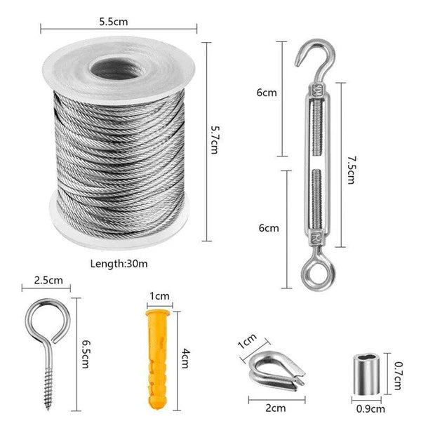 30 m guidekabel i PVC-belagt rustfritt stål for kraftig oppheng