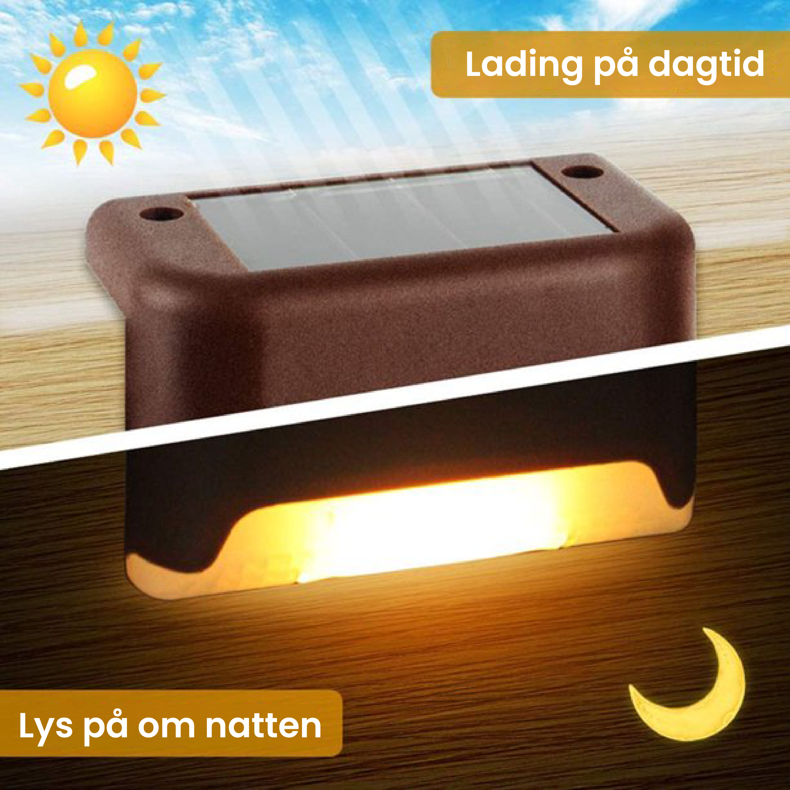 SolarBright™ - LED solcelledrevet gjerde og terrassebord hagelampe (pakke med 2 stk.)