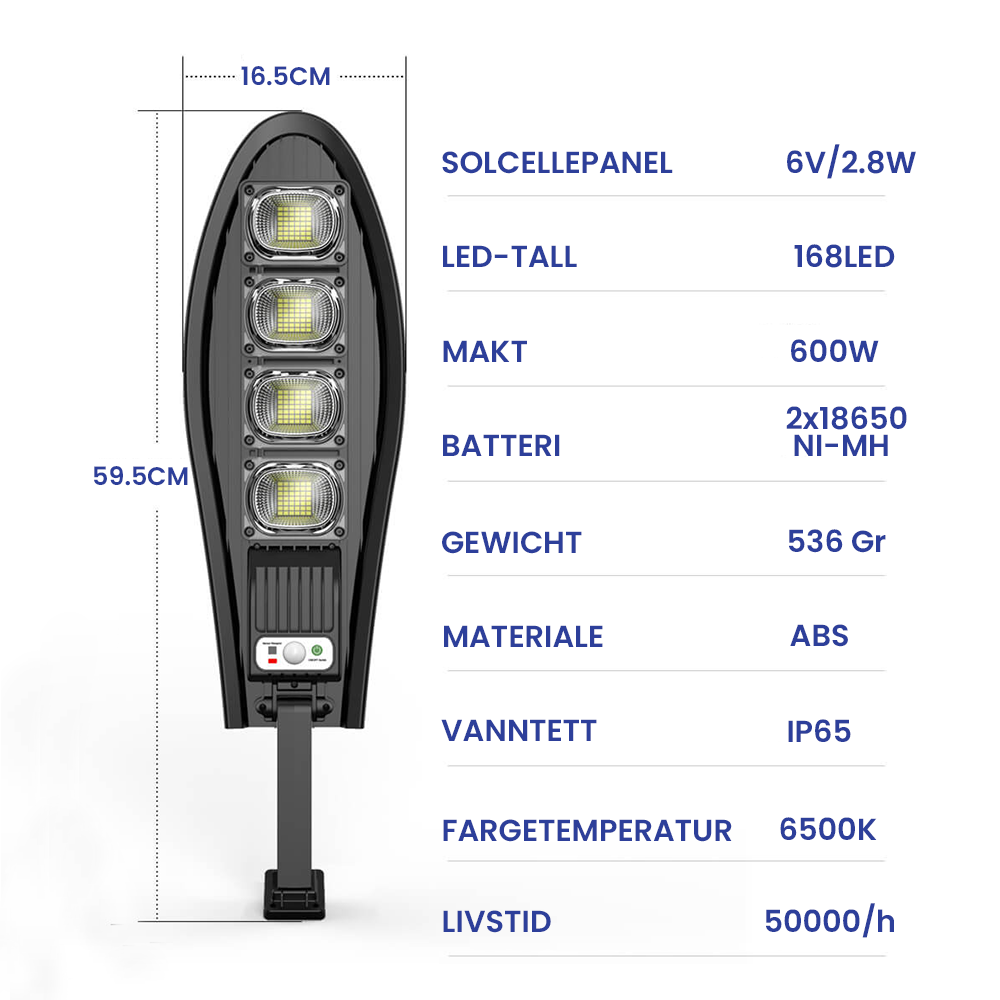 DragonSolar™- 600W soldrevet utendørslys med bevegelsesdeteksjon