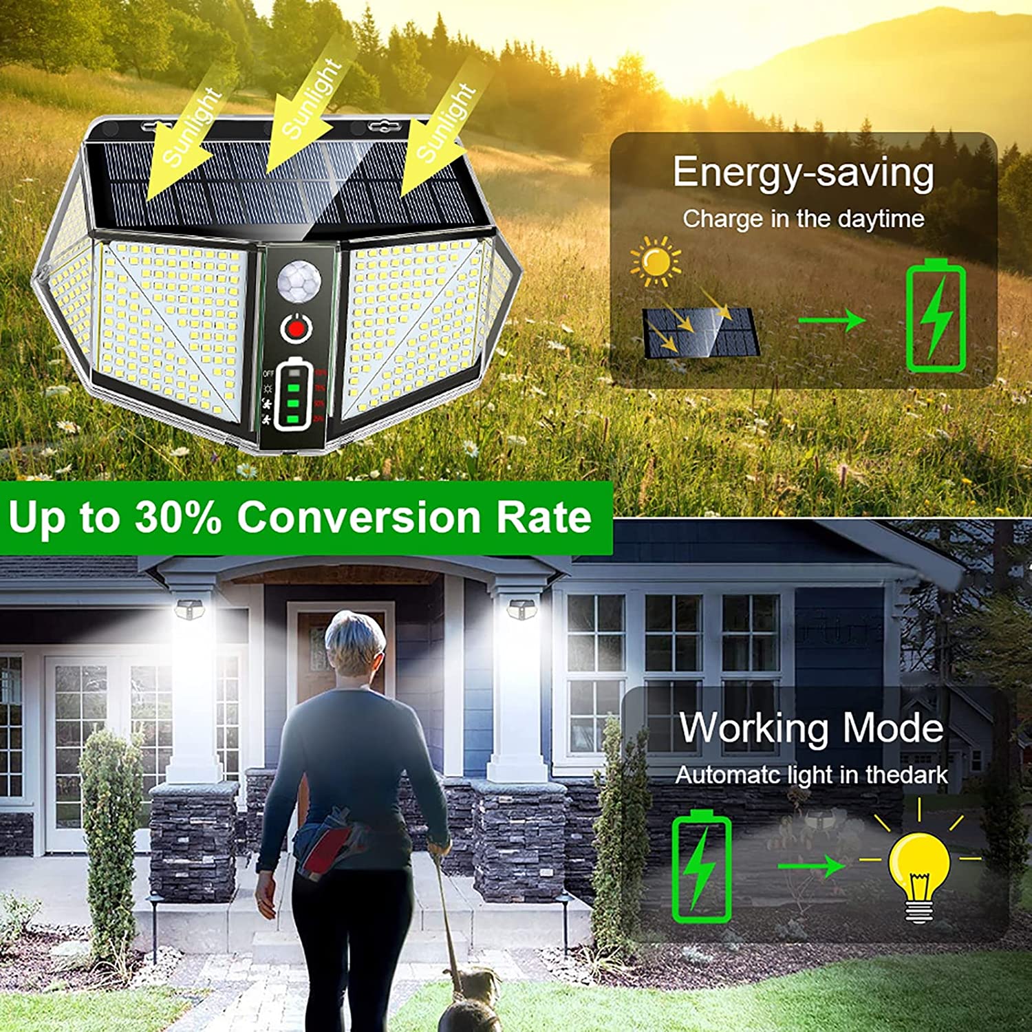 WallMega™ - 410 LED solcellelampe for gjerder