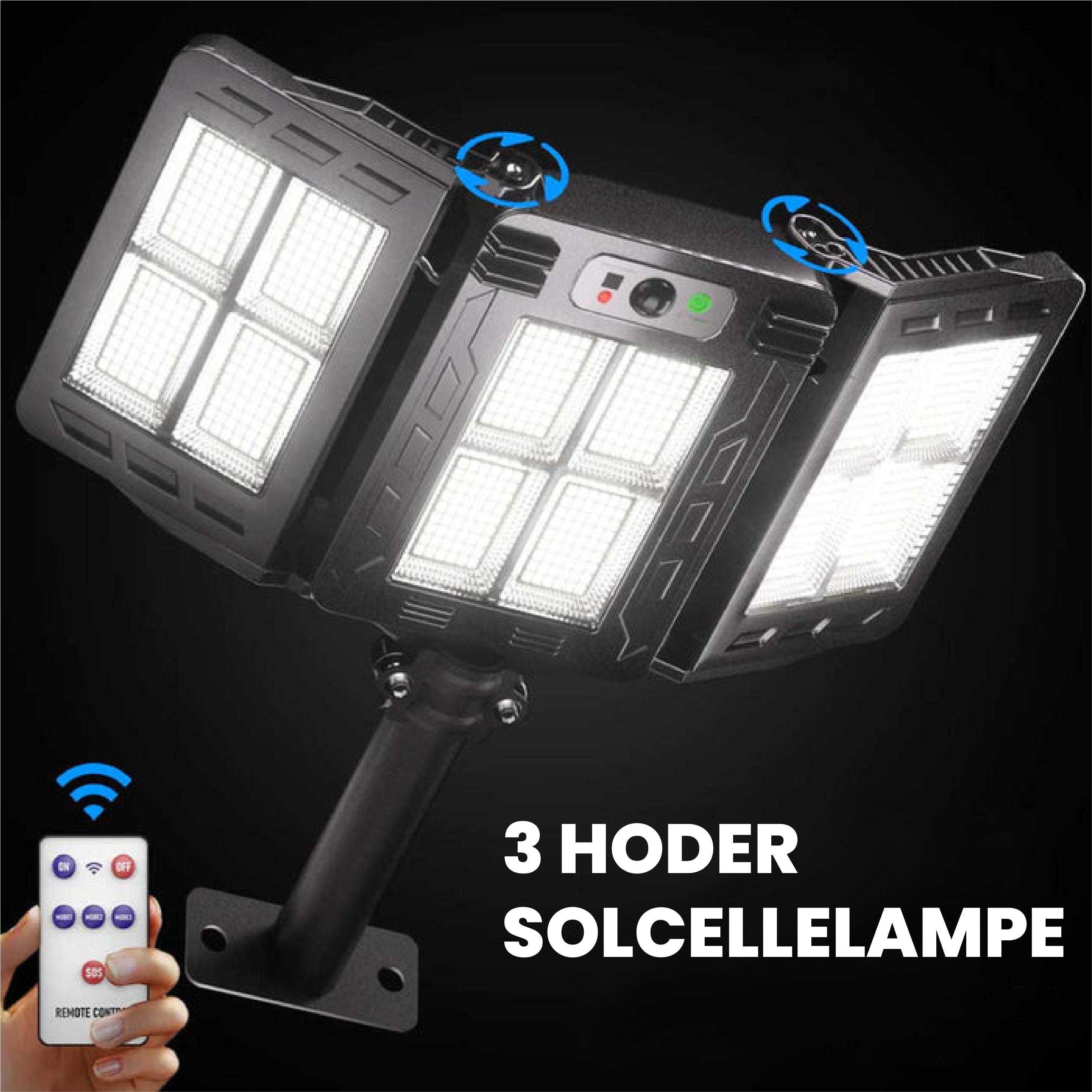 3-hodet solcelle LED-belysningssystem