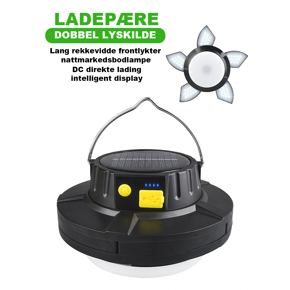 CampSolarMini™- ladepære Dobbel lyskilde LED campinglampe