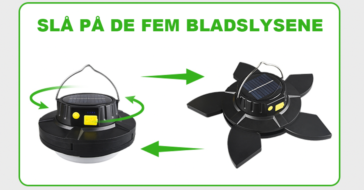 CampSolarMini™- ladepære Dobbel lyskilde LED campinglampe