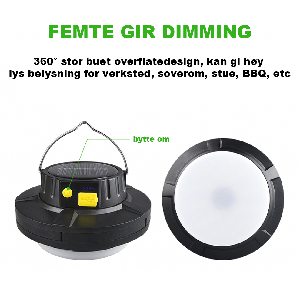 CampSolarMini™- ladepære Dobbel lyskilde LED campinglampe
