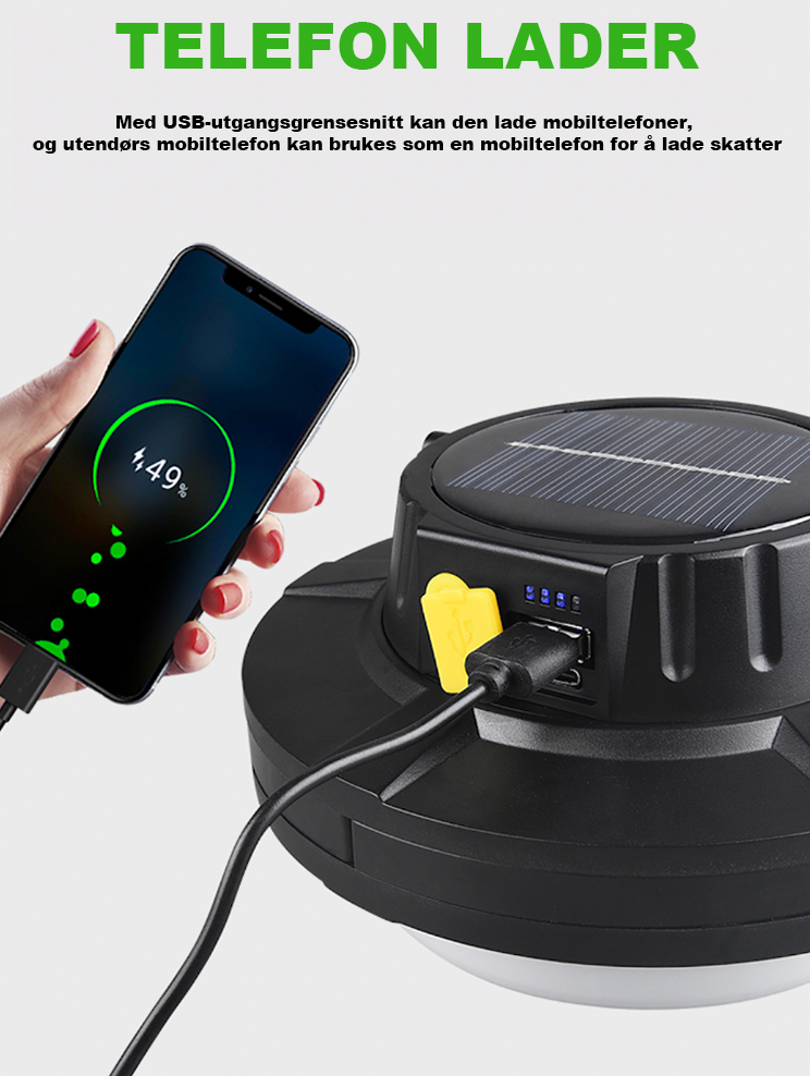 CampSolarMini™- ladepære Dobbel lyskilde LED campinglampe