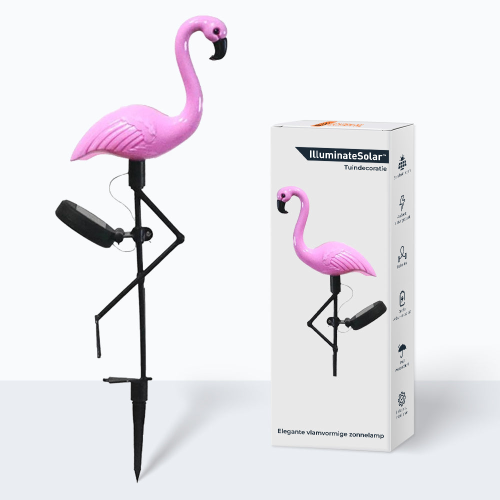 FlamingoGlow - solcelledrevet LED-lampe med flamingo på plenen